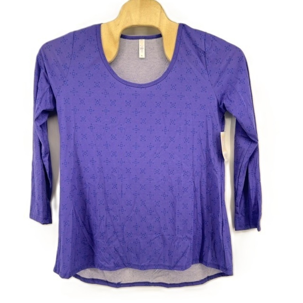 LuLaRoe Lynnae Top Purple Geometric Diamond Print Long Sleeve High Low XL NEW